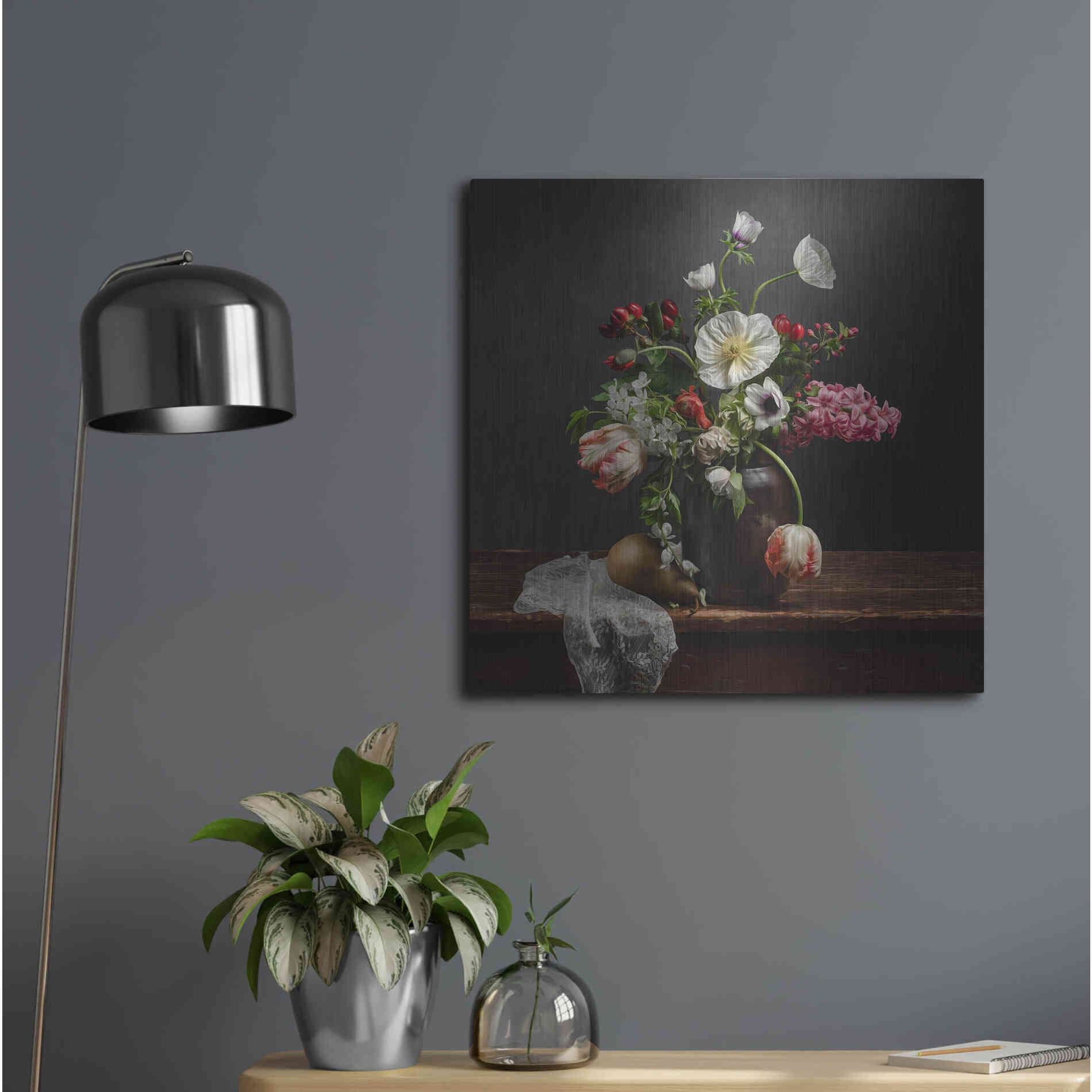 Luxe Metal Art 'Pear And Parrot Tulip Still Life' by Leah McLean Metal Wall Art,24x24