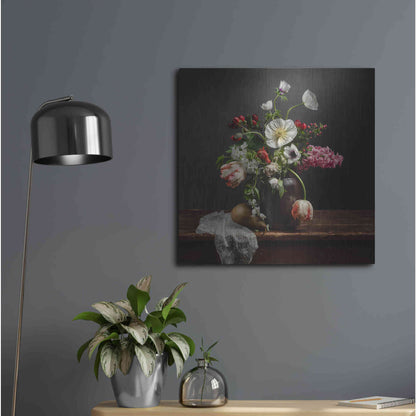 Luxe Metal Art 'Pear And Parrot Tulip Still Life' by Leah McLean Metal Wall Art,24x24