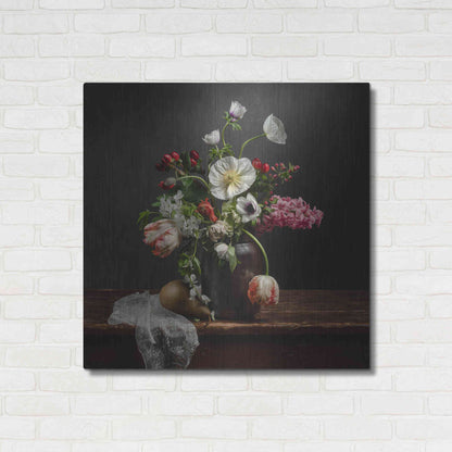 Luxe Metal Art 'Pear And Parrot Tulip Still Life' by Leah McLean Metal Wall Art,36x36