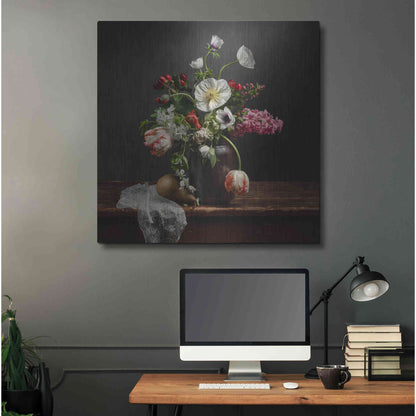 Luxe Metal Art 'Pear And Parrot Tulip Still Life' by Leah McLean Metal Wall Art,36x36