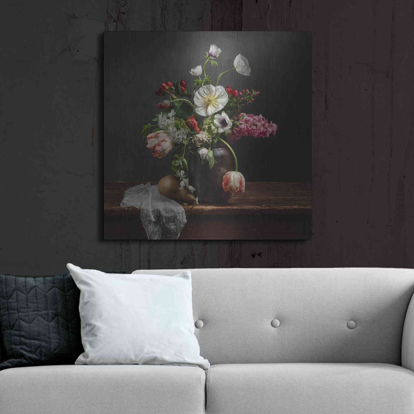 Luxe Metal Art 'Pear And Parrot Tulip Still Life' by Leah McLean Metal Wall Art,36x36