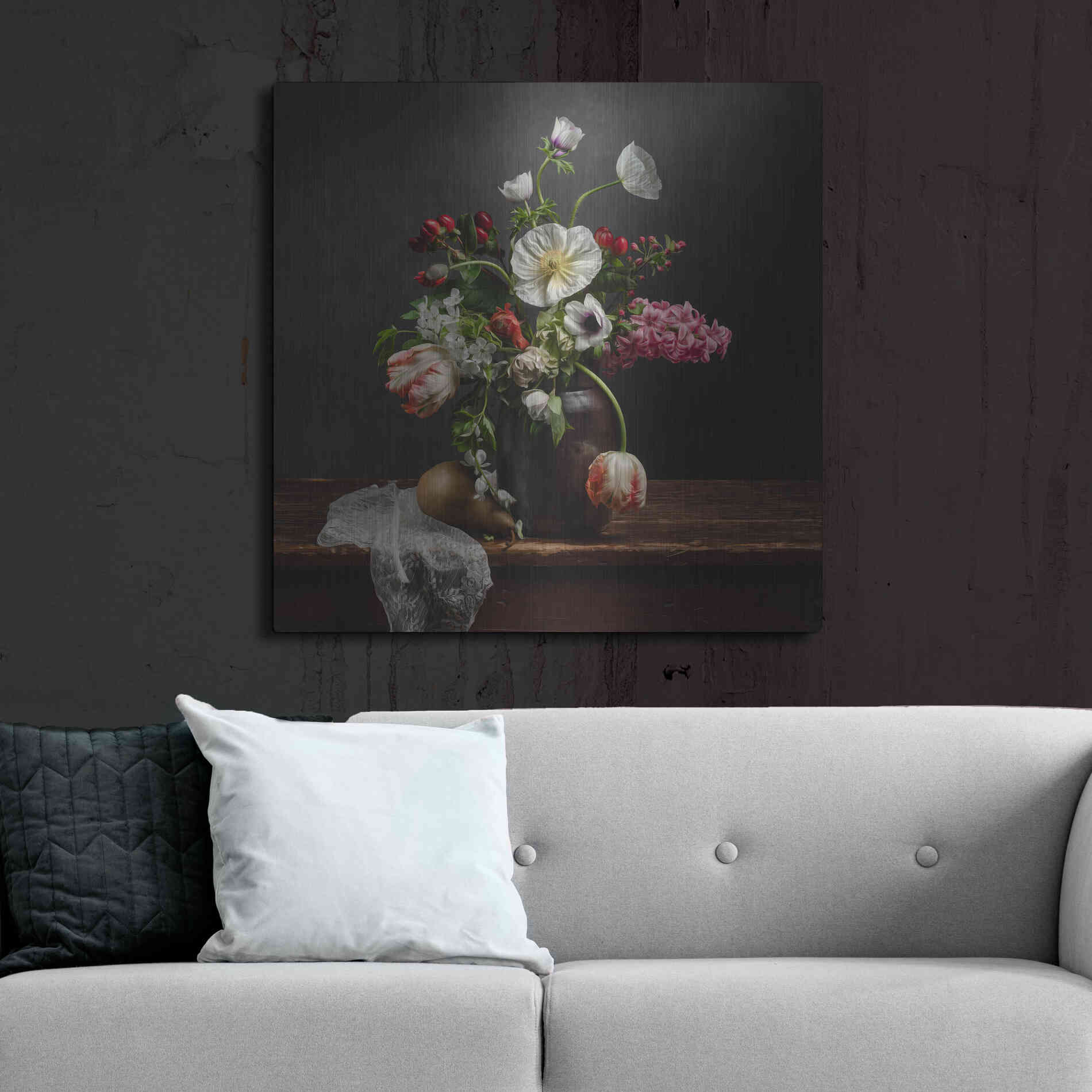 Luxe Metal Art 'Pear And Parrot Tulip Still Life' by Leah McLean Metal Wall Art,36x36