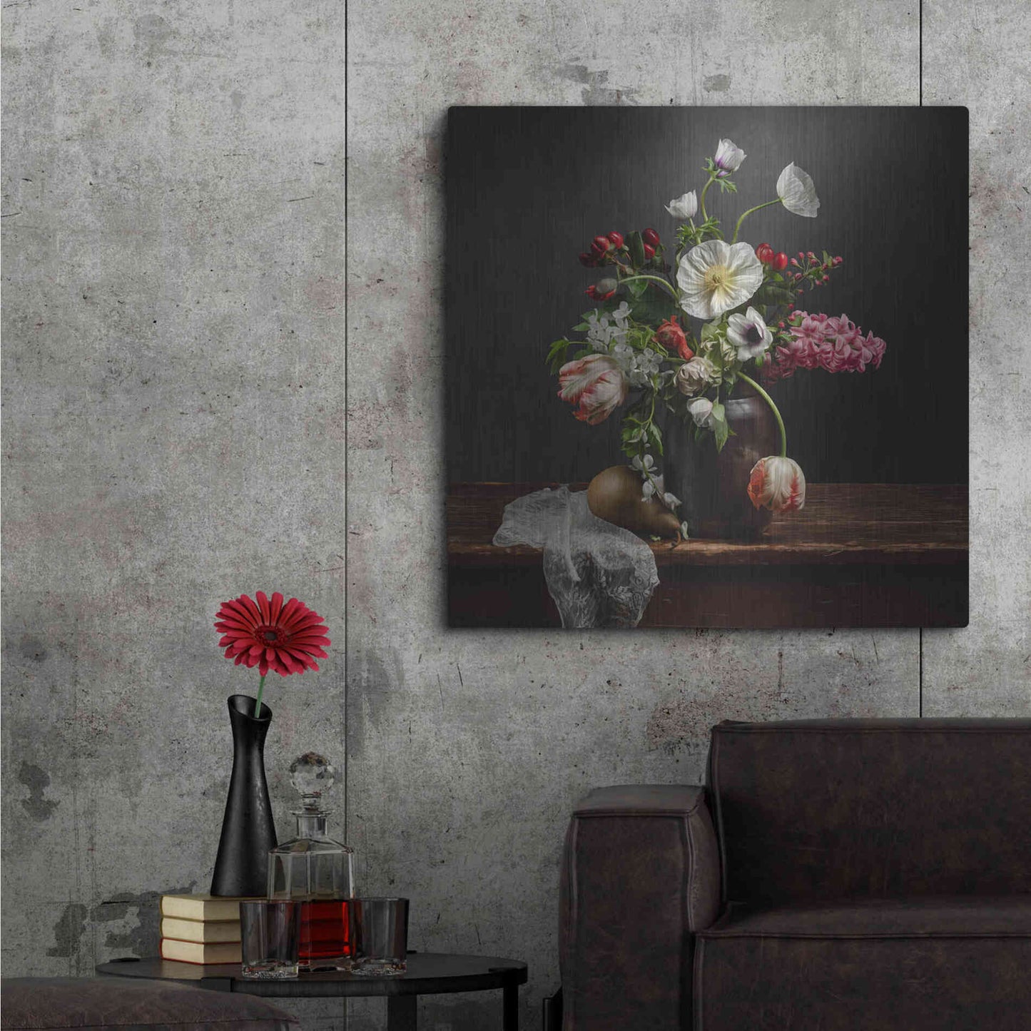 Luxe Metal Art 'Pear And Parrot Tulip Still Life' by Leah McLean Metal Wall Art,36x36