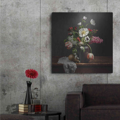 Luxe Metal Art 'Pear And Parrot Tulip Still Life' by Leah McLean Metal Wall Art,36x36