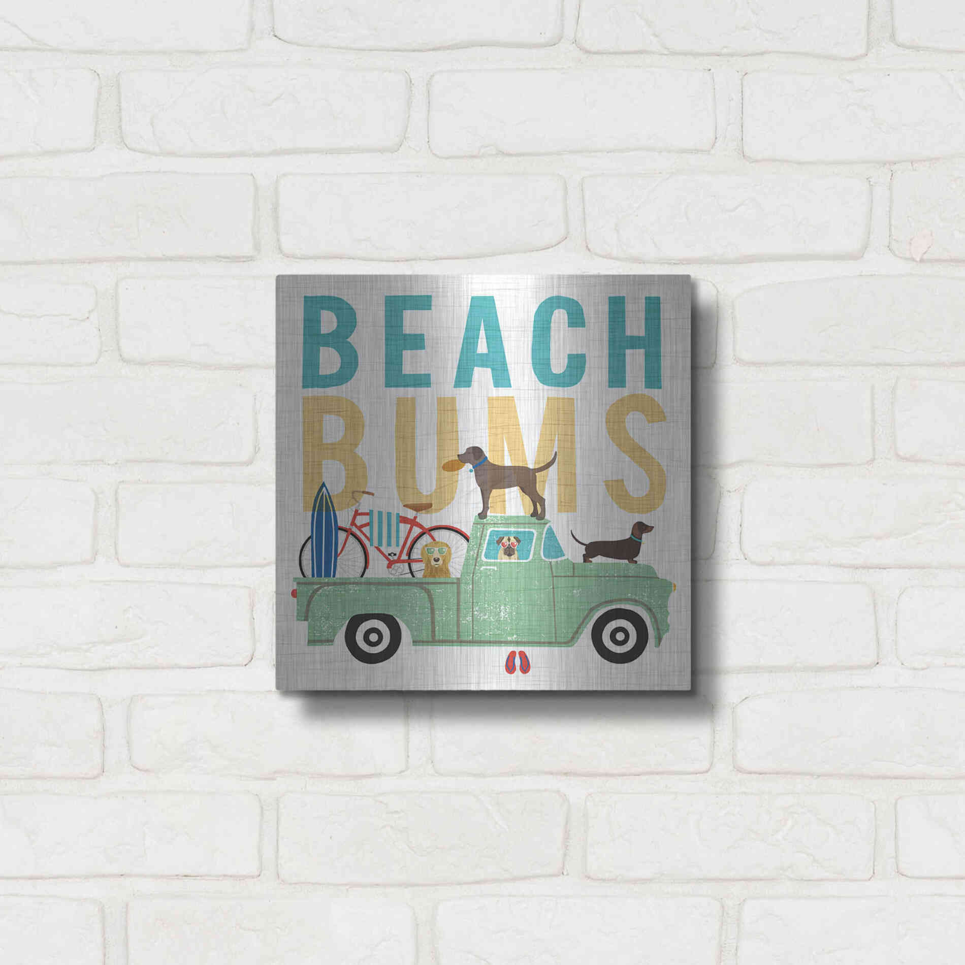 Luxe Metal Art 'Beach Bums Truck I square' by Michael Mullan, Metal Wall Art,12x12