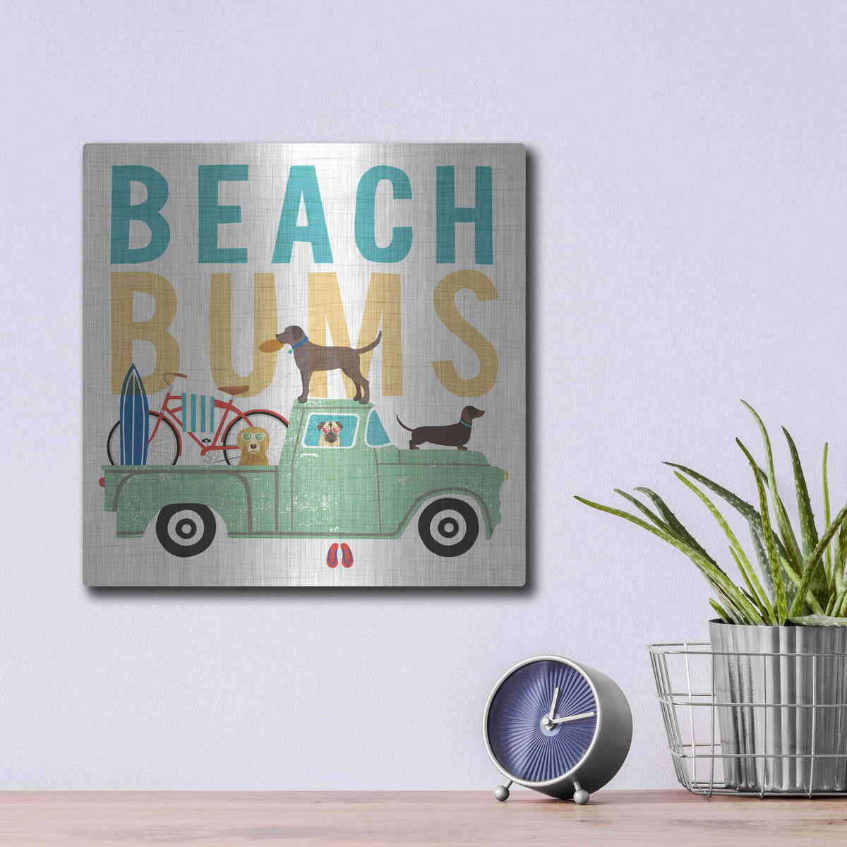 Luxe Metal Art 'Beach Bums Truck I square' by Michael Mullan, Metal Wall Art,12x12