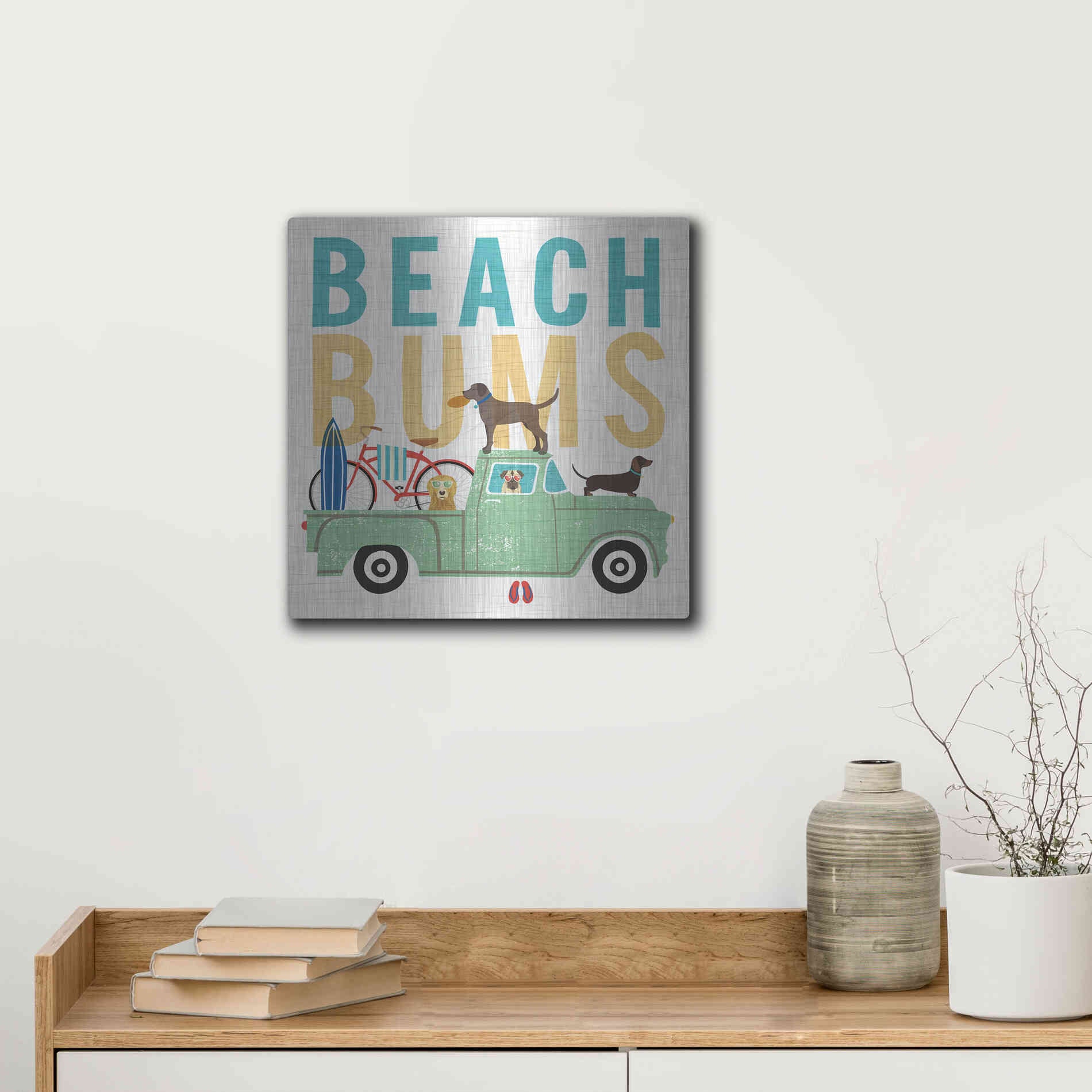 Luxe Metal Art 'Beach Bums Truck I square' by Michael Mullan, Metal Wall Art,12x12