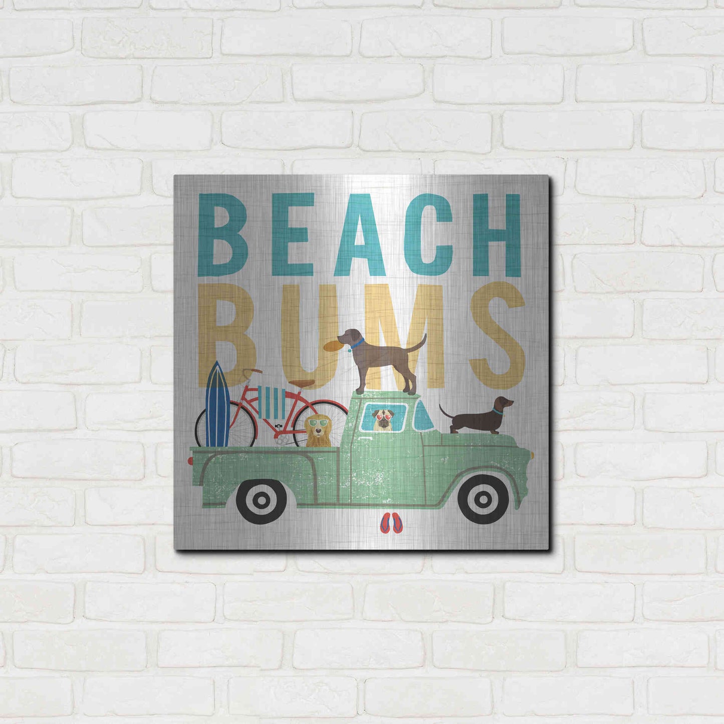 Luxe Metal Art 'Beach Bums Truck I square' by Michael Mullan, Metal Wall Art,24x24