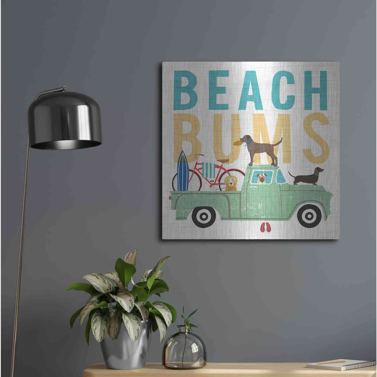 Luxe Metal Art 'Beach Bums Truck I square' by Michael Mullan, Metal Wall Art,24x24