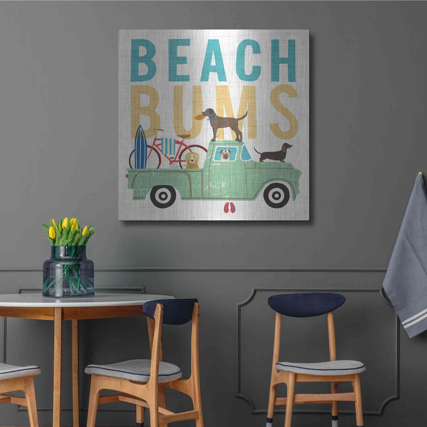 Luxe Metal Art 'Beach Bums Truck I square' by Michael Mullan, Metal Wall Art,36x36