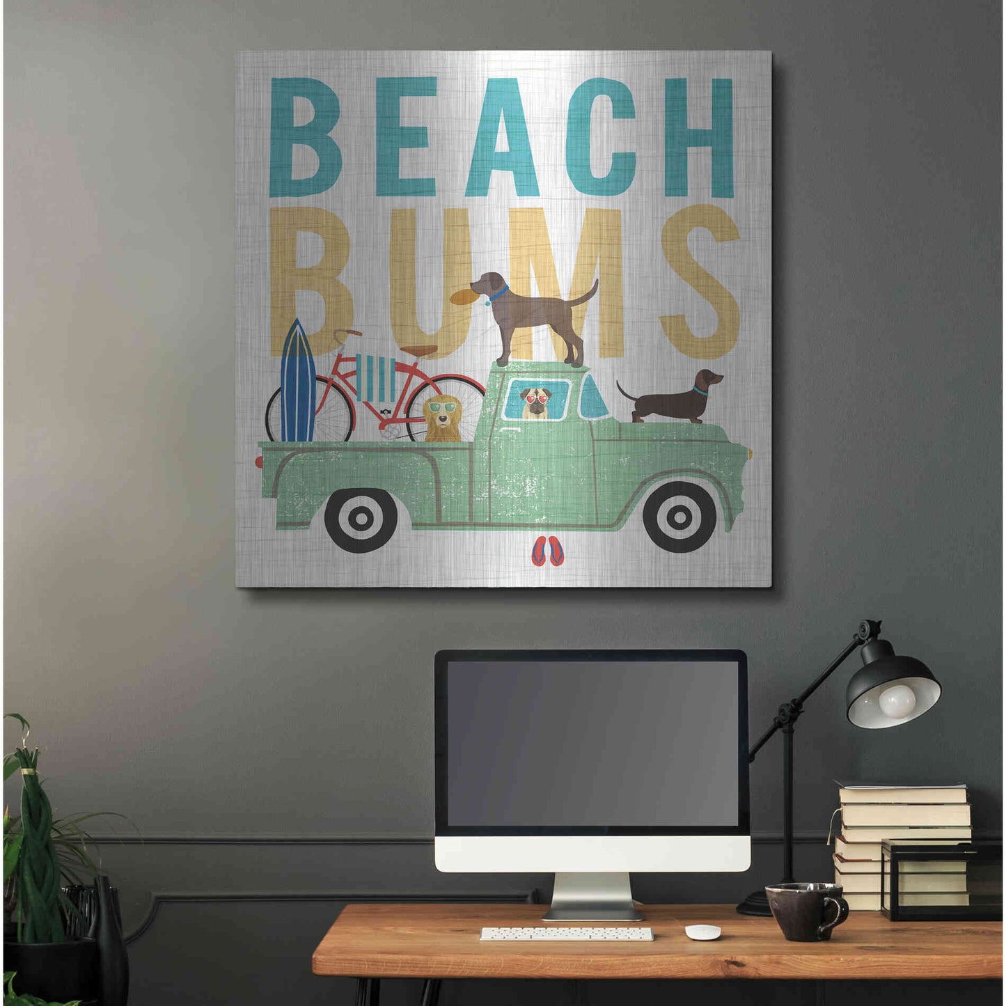 Luxe Metal Art 'Beach Bums Truck I square' by Michael Mullan, Metal Wall Art,36x36