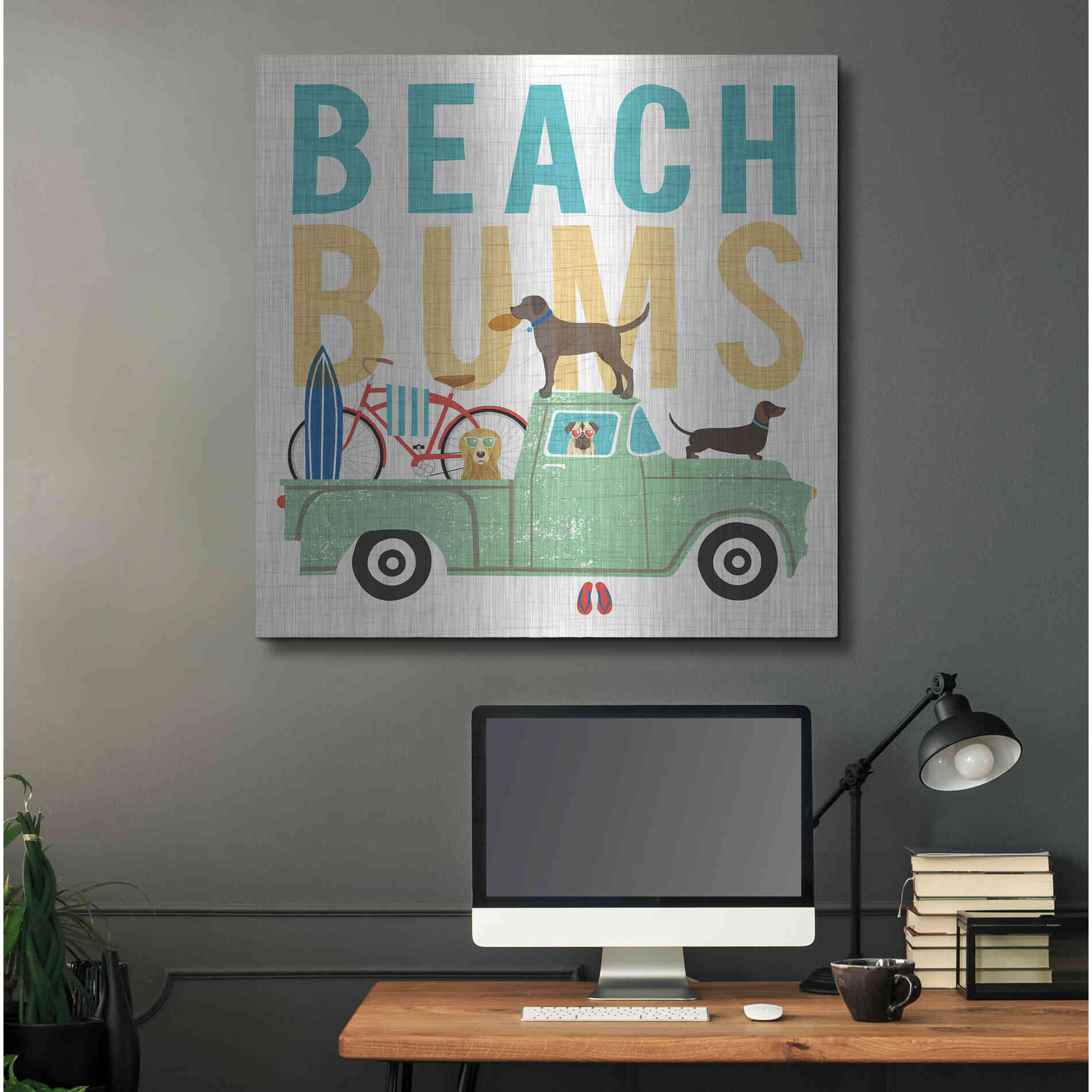 Luxe Metal Art 'Beach Bums Truck I square' by Michael Mullan, Metal Wall Art,36x36