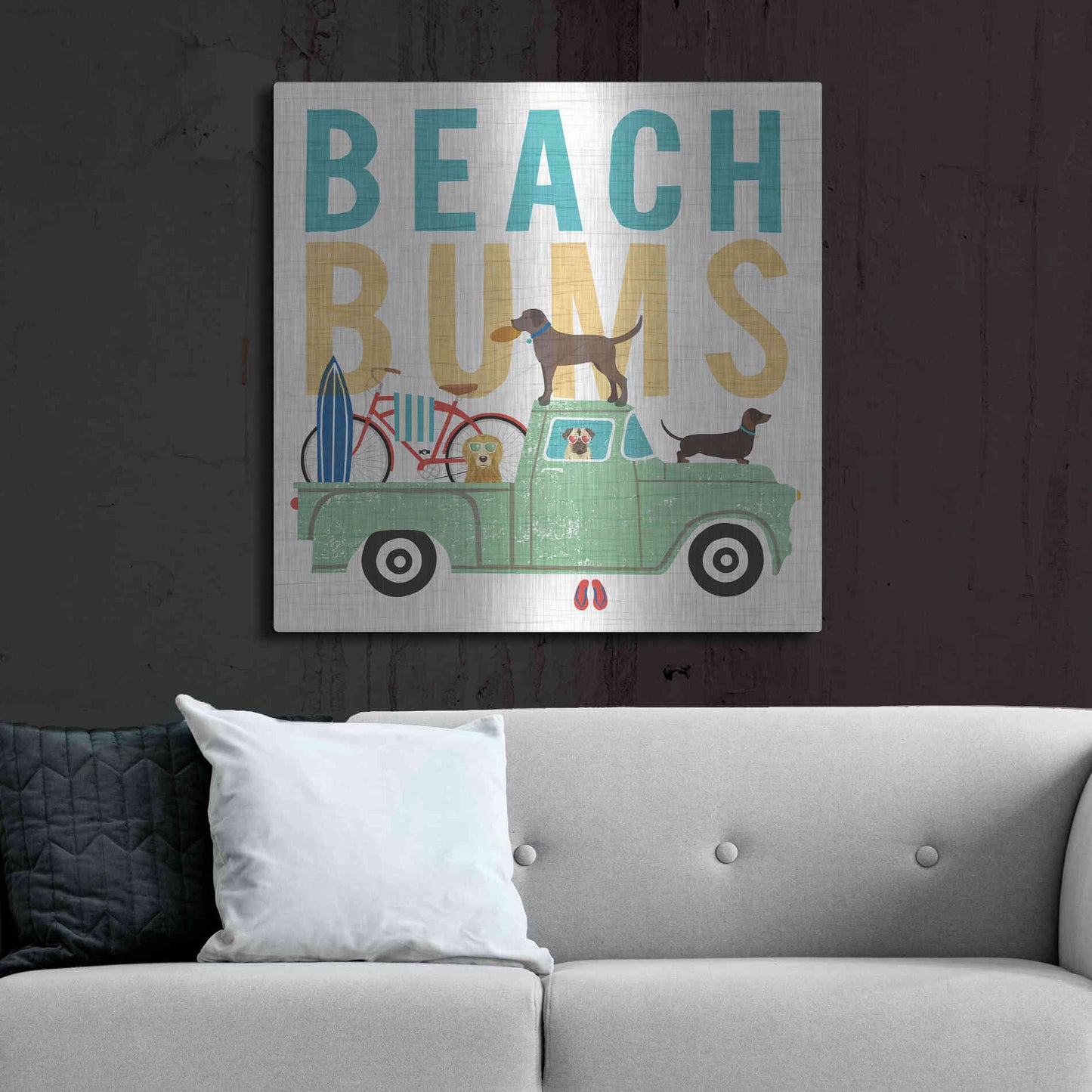 Luxe Metal Art 'Beach Bums Truck I square' by Michael Mullan, Metal Wall Art,36x36