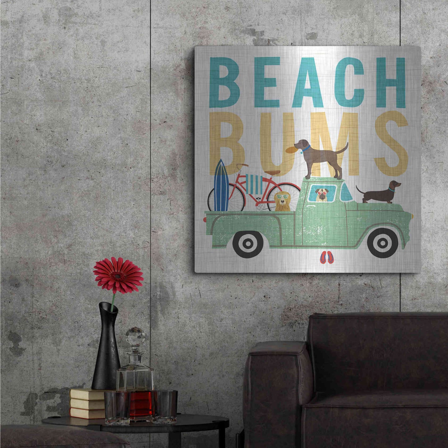 Luxe Metal Art 'Beach Bums Truck I square' by Michael Mullan, Metal Wall Art,36x36