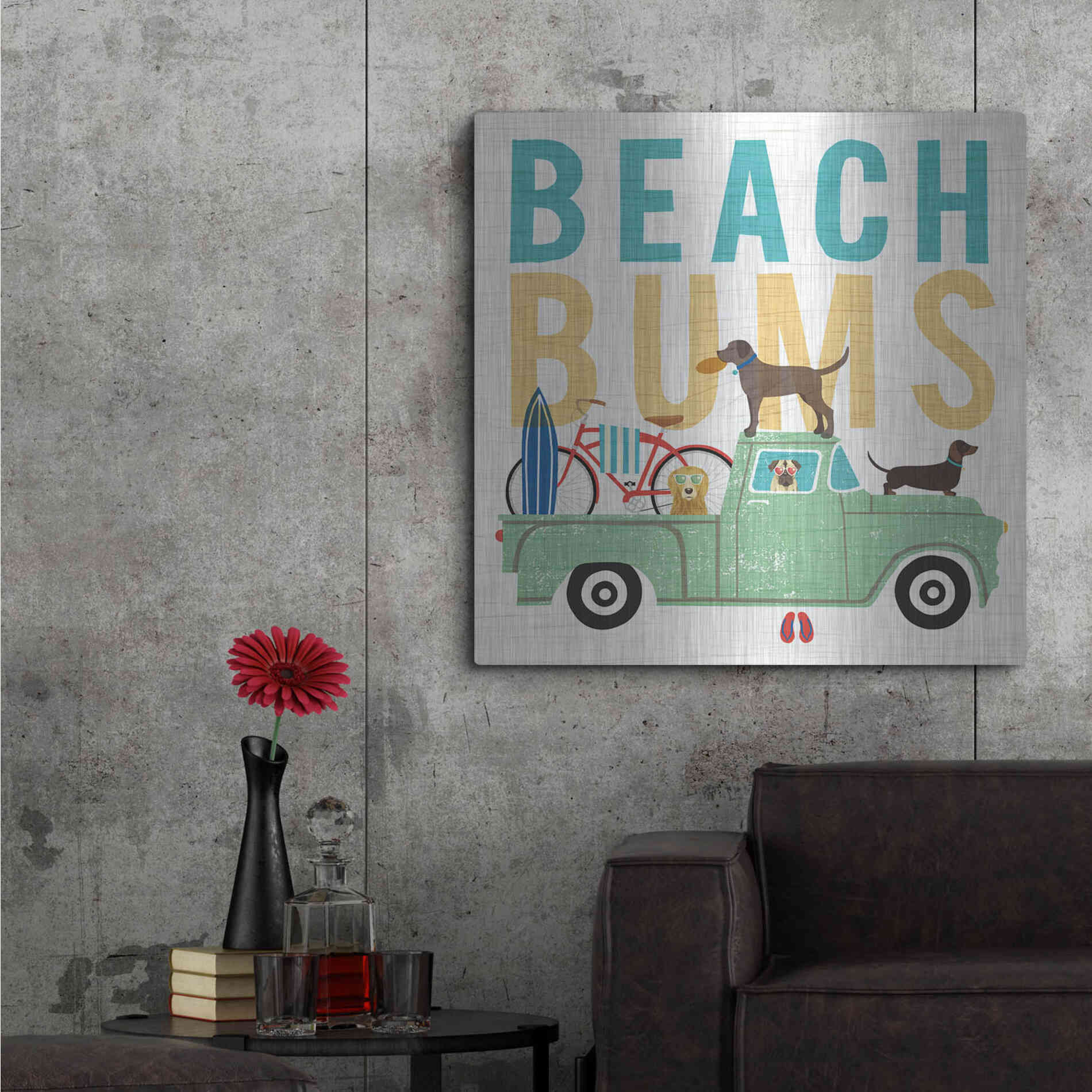 Luxe Metal Art 'Beach Bums Truck I square' by Michael Mullan, Metal Wall Art,36x36
