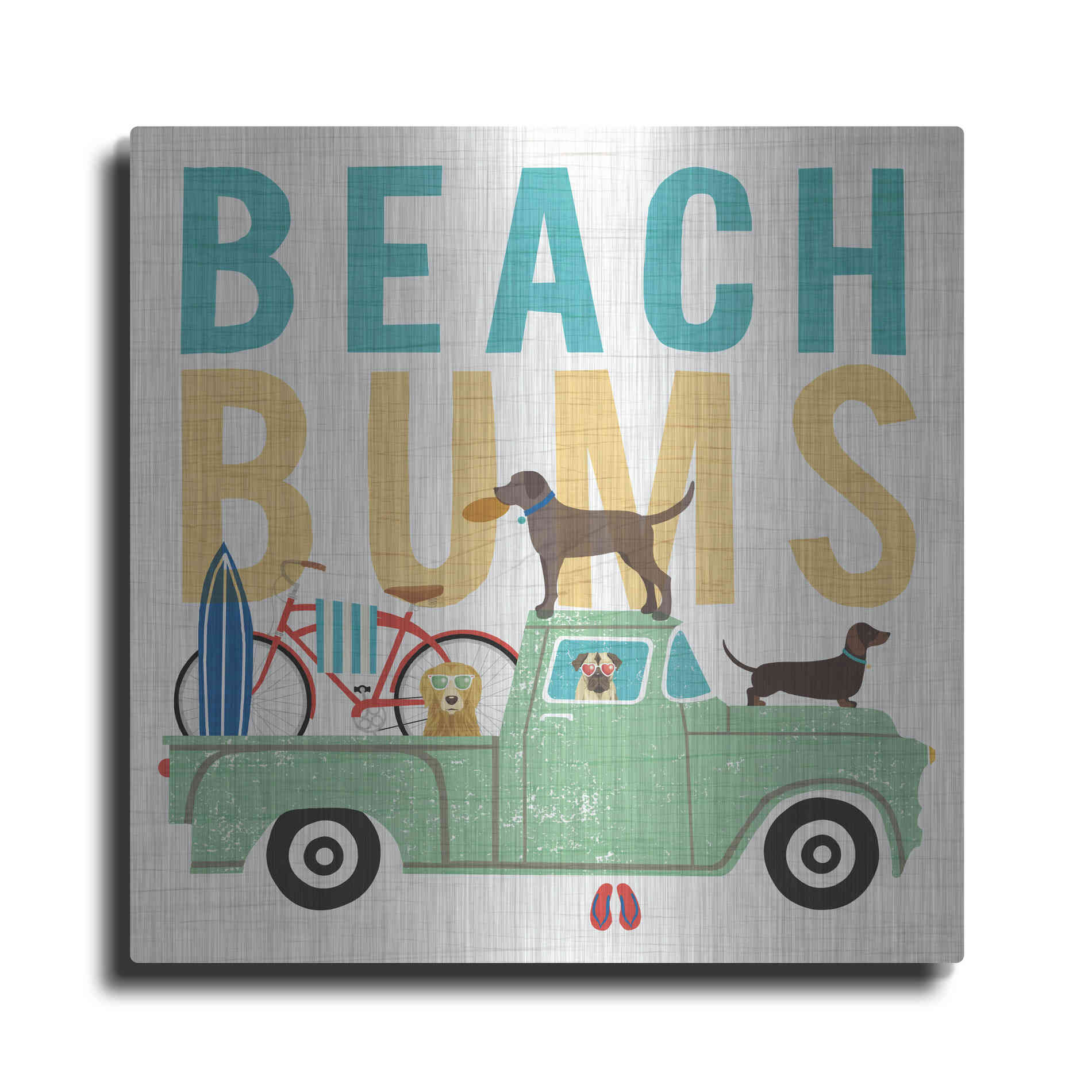Luxe Metal Art 'Beach Bums Truck I square' by Michael Mullan, Metal Wall Art
