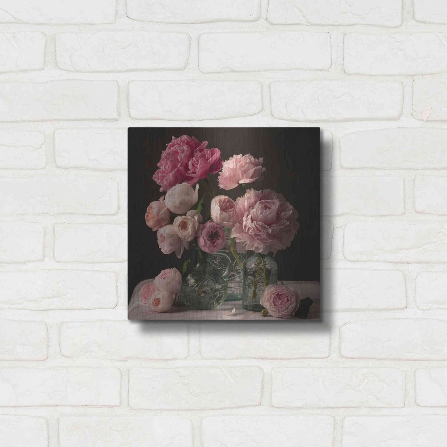 Luxe Metal Art 'Rose And Peony Dark Duet' by Leah McLean Metal Wall Art,12x12