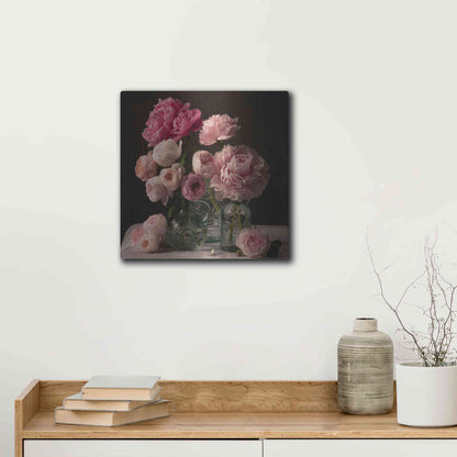 Luxe Metal Art 'Rose And Peony Dark Duet' by Leah McLean Metal Wall Art,12x12