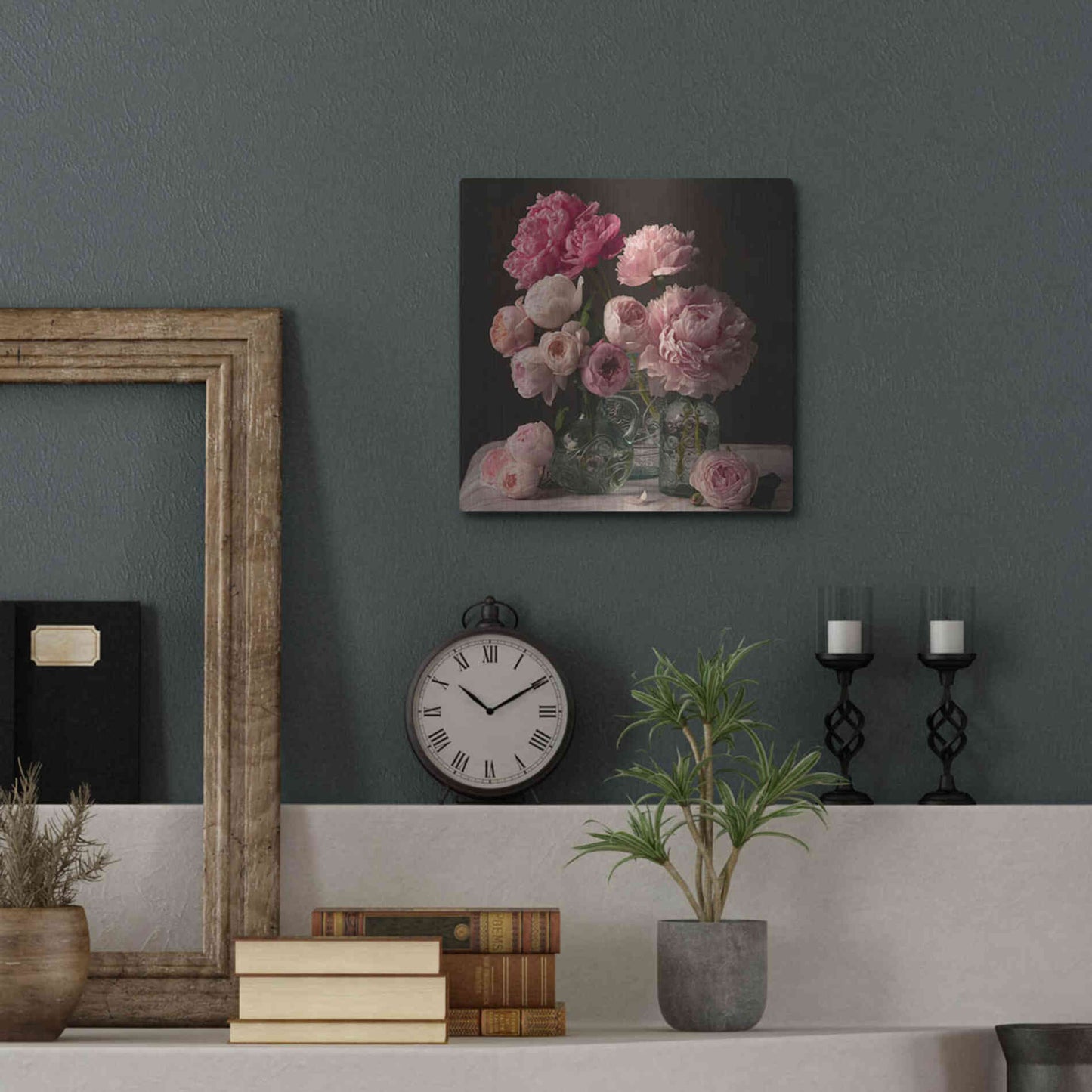 Luxe Metal Art 'Rose And Peony Dark Duet' by Leah McLean Metal Wall Art,12x12