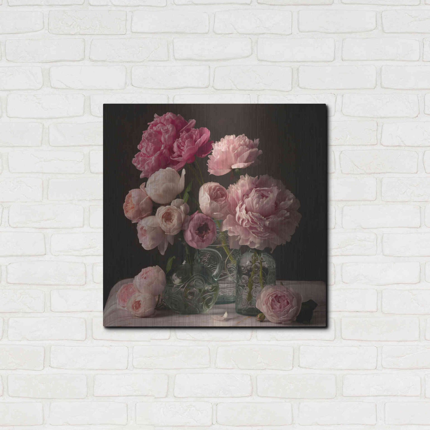 Luxe Metal Art 'Rose And Peony Dark Duet' by Leah McLean Metal Wall Art,24x24