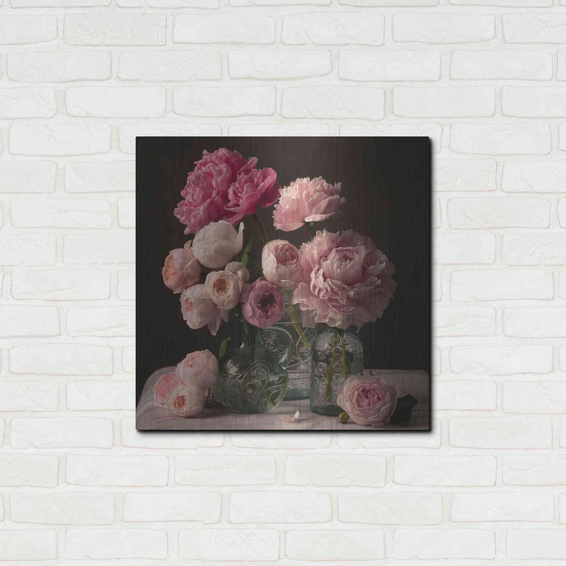 Luxe Metal Art 'Rose And Peony Dark Duet' by Leah McLean Metal Wall Art,24x24