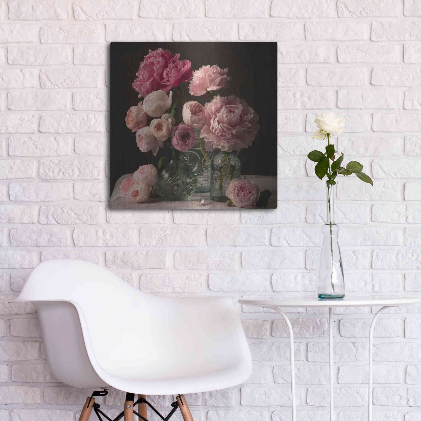 Luxe Metal Art 'Rose And Peony Dark Duet' by Leah McLean Metal Wall Art,24x24