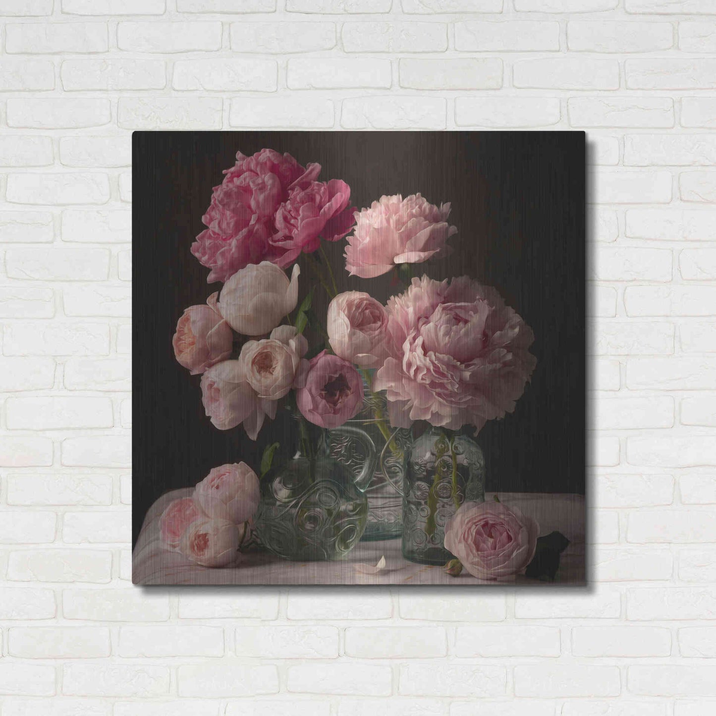 Luxe Metal Art 'Rose And Peony Dark Duet' by Leah McLean Metal Wall Art,36x36