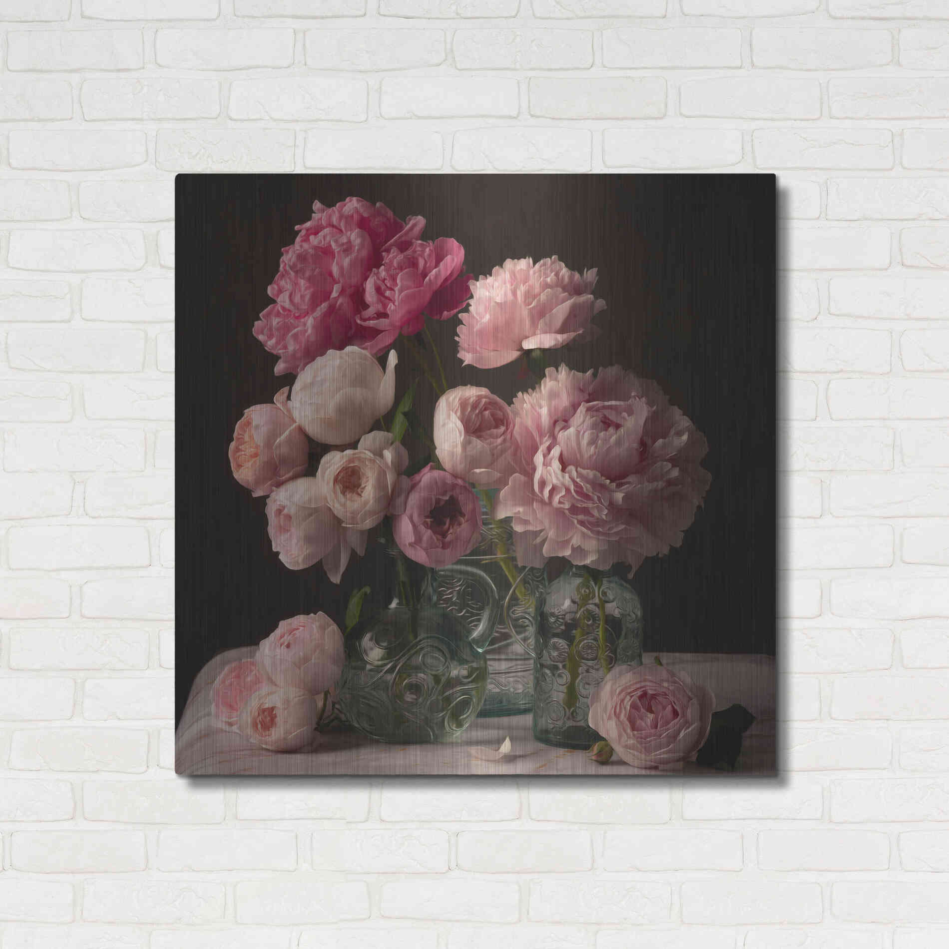 Luxe Metal Art 'Rose And Peony Dark Duet' by Leah McLean Metal Wall Art,36x36