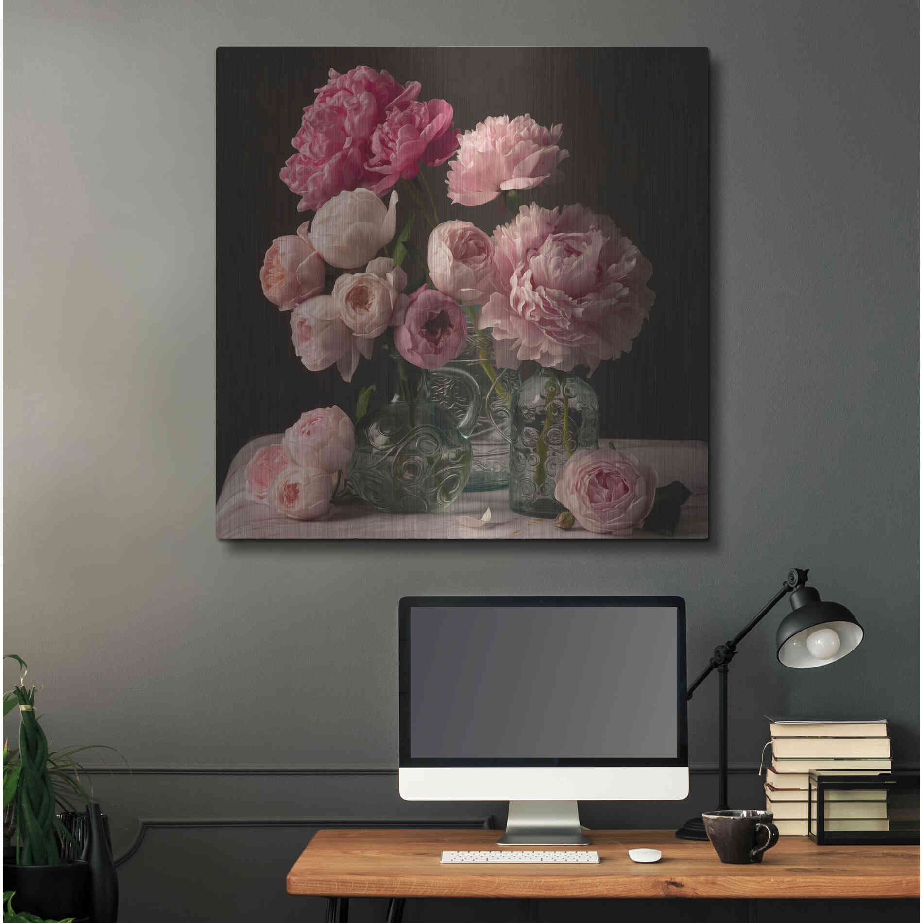 Luxe Metal Art 'Rose And Peony Dark Duet' by Leah McLean Metal Wall Art,36x36