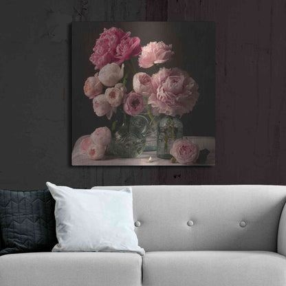 Luxe Metal Art 'Rose And Peony Dark Duet' by Leah McLean Metal Wall Art,36x36