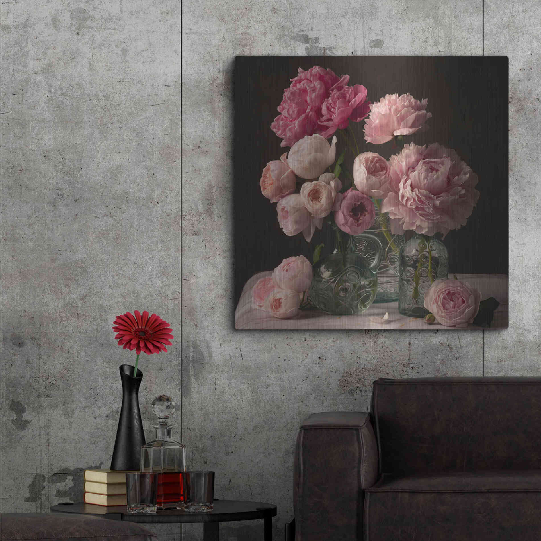 Luxe Metal Art 'Rose And Peony Dark Duet' by Leah McLean Metal Wall Art,36x36