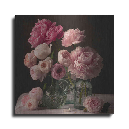 Luxe Metal Art 'Rose And Peony Dark Duet' by Leah McLean Metal Wall Art