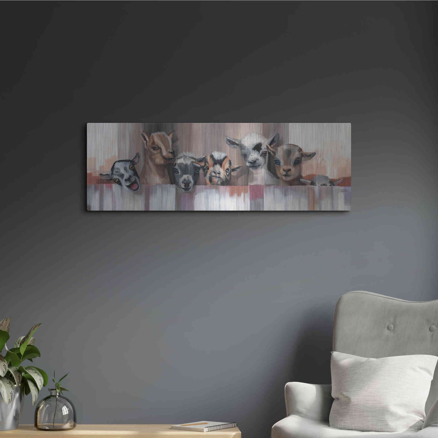 Luxe Metal Art 'Goat Party' by Louise Montillio Metal Wall Art,36x12