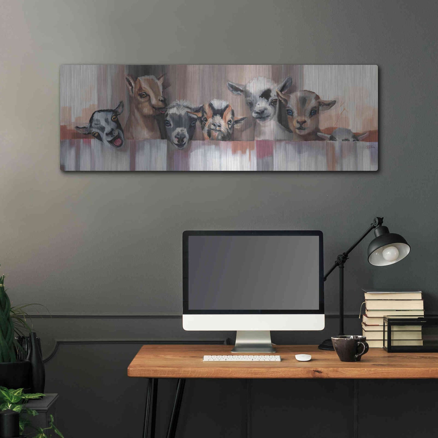 Luxe Metal Art 'Goat Party' by Louise Montillio Metal Wall Art,48x16