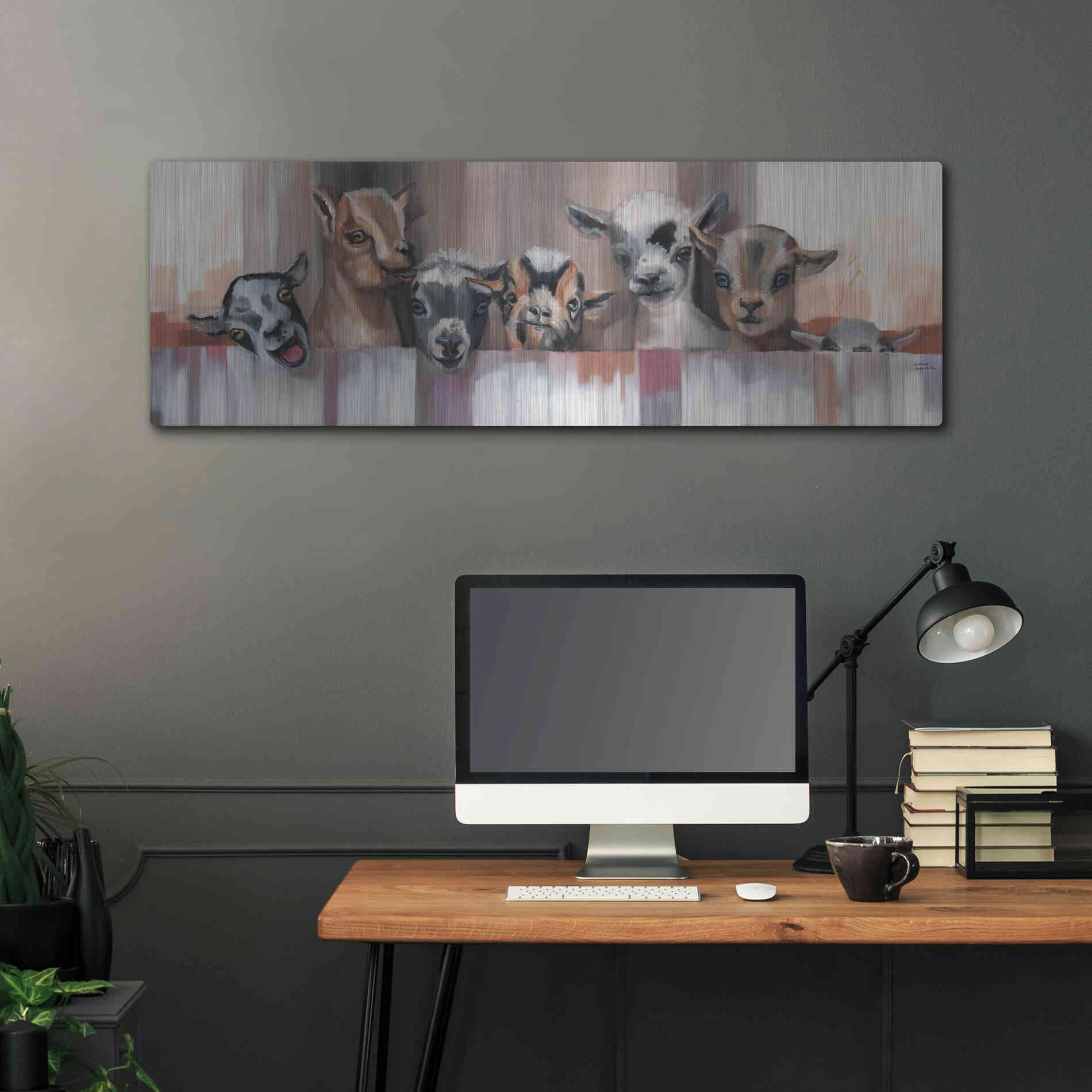 Luxe Metal Art 'Goat Party' by Louise Montillio Metal Wall Art,48x16