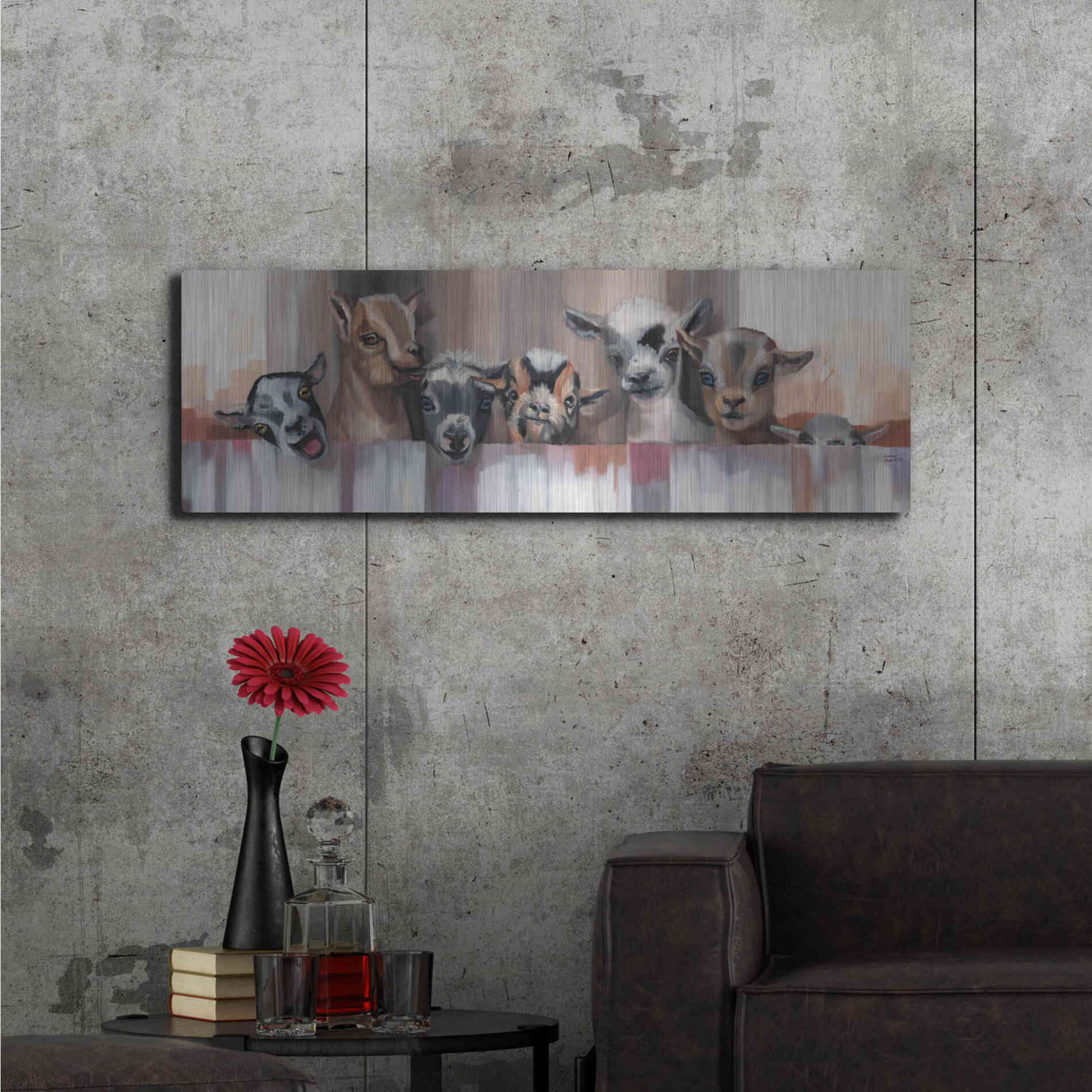 Luxe Metal Art 'Goat Party' by Louise Montillio Metal Wall Art,48x16