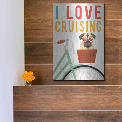 Luxe Metal Art 'Beach Bums Pug Bicycle I Love' by Michael Mullan, Metal Wall Art,12x16