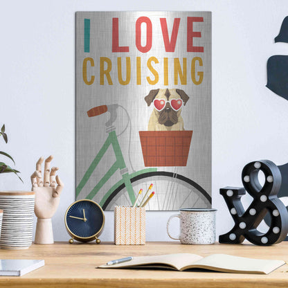 Luxe Metal Art 'Beach Bums Pug Bicycle I Love' by Michael Mullan, Metal Wall Art,12x16