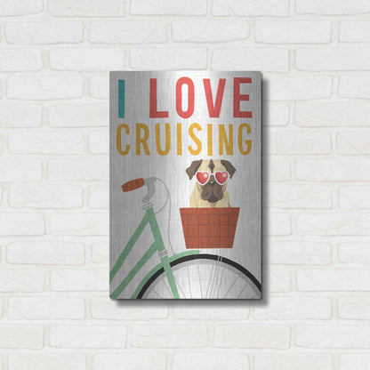 Luxe Metal Art 'Beach Bums Pug Bicycle I Love' by Michael Mullan, Metal Wall Art,16x24