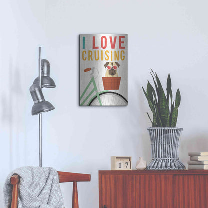 Luxe Metal Art 'Beach Bums Pug Bicycle I Love' by Michael Mullan, Metal Wall Art,16x24