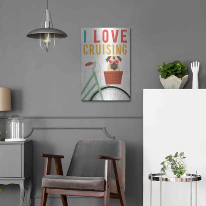 Luxe Metal Art 'Beach Bums Pug Bicycle I Love' by Michael Mullan, Metal Wall Art,16x24