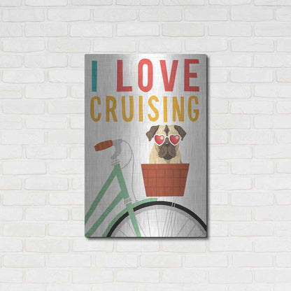 Luxe Metal Art 'Beach Bums Pug Bicycle I Love' by Michael Mullan, Metal Wall Art,24x36