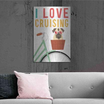 Luxe Metal Art 'Beach Bums Pug Bicycle I Love' by Michael Mullan, Metal Wall Art,24x36