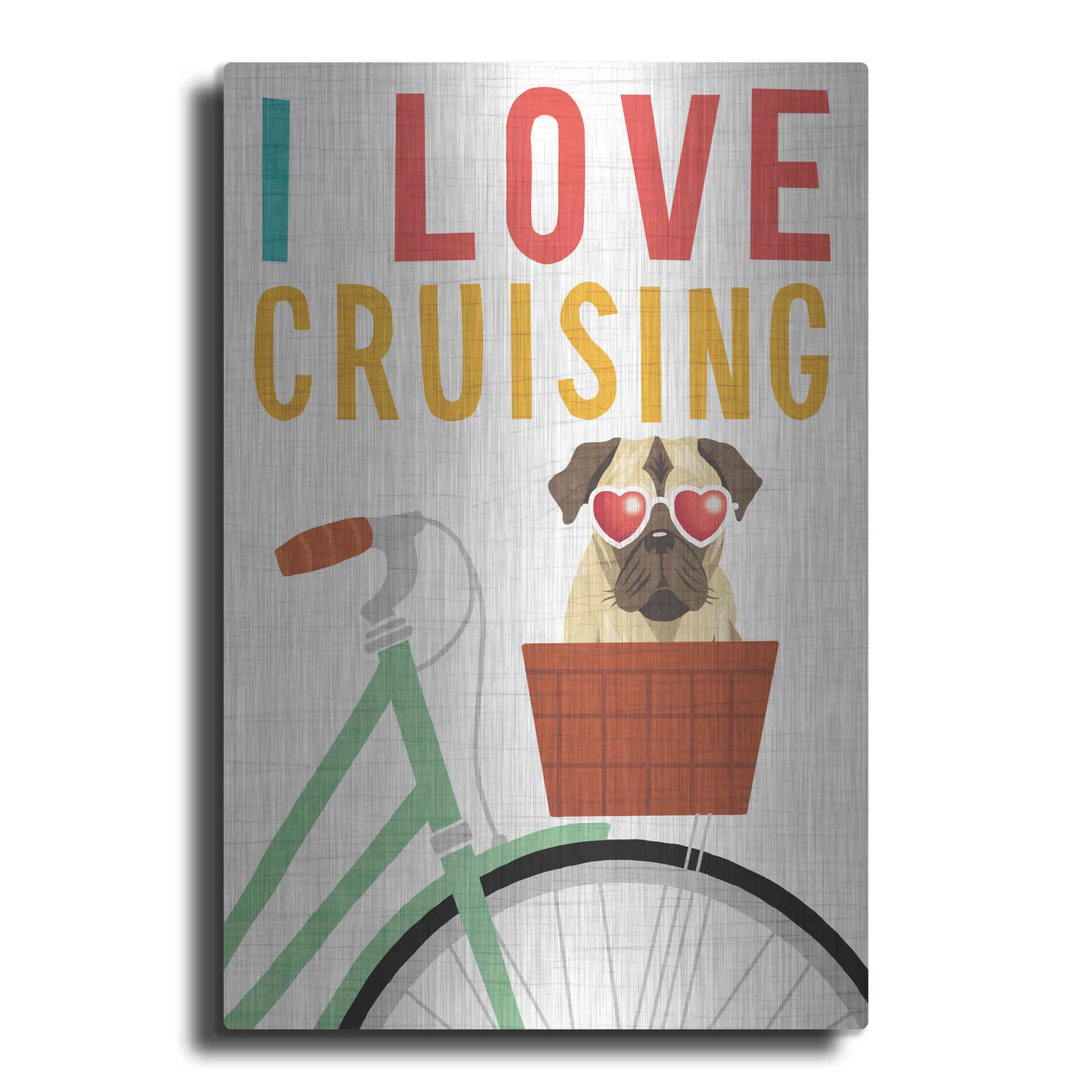 Luxe Metal Art 'Beach Bums Pug Bicycle I Love' by Michael Mullan, Metal Wall Art
