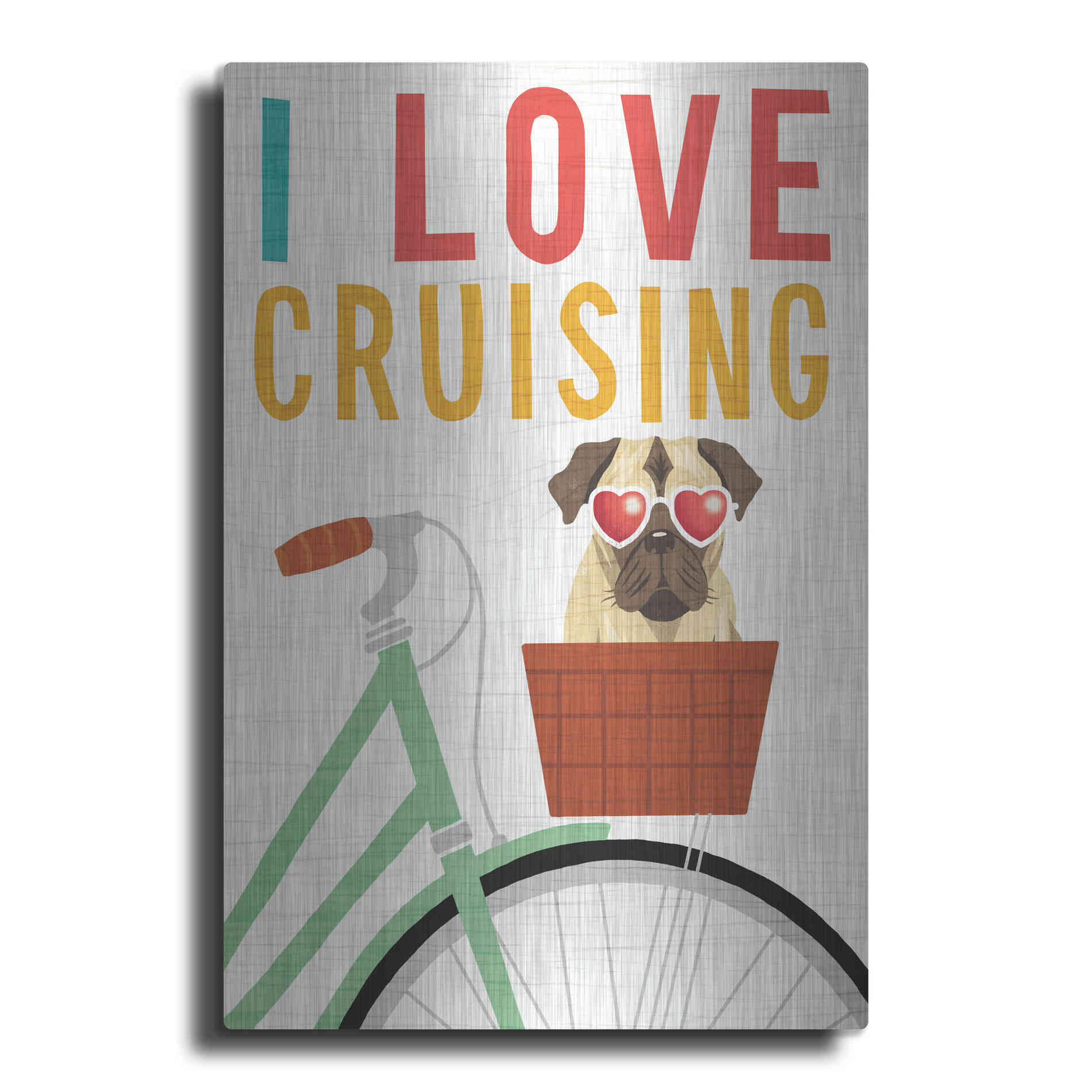 Luxe Metal Art 'Beach Bums Pug Bicycle I Love' by Michael Mullan, Metal Wall Art