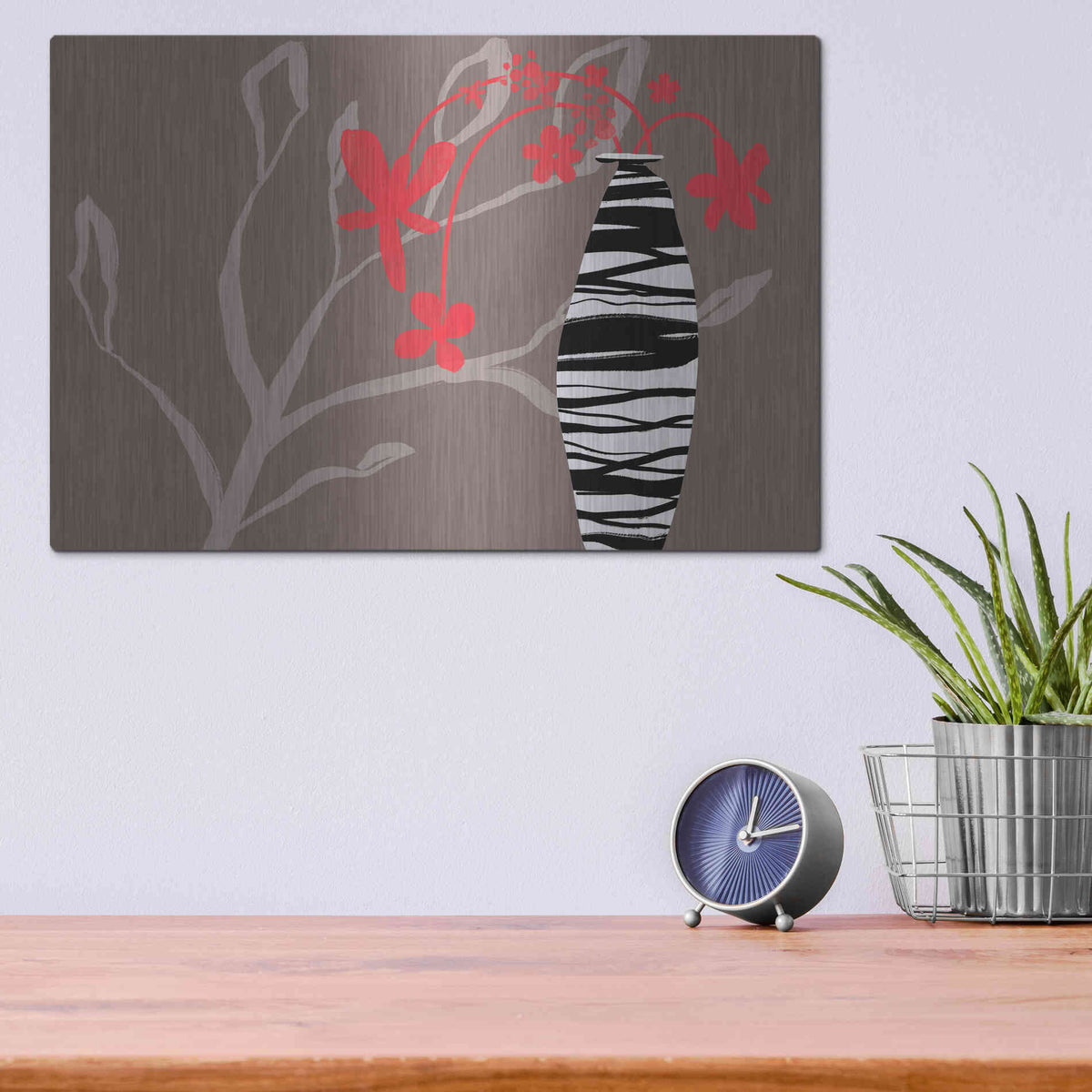 Luxe Metal Art 'Red Flowers In A Vase' by Delores Naskrent Metal Wall Art,16x12