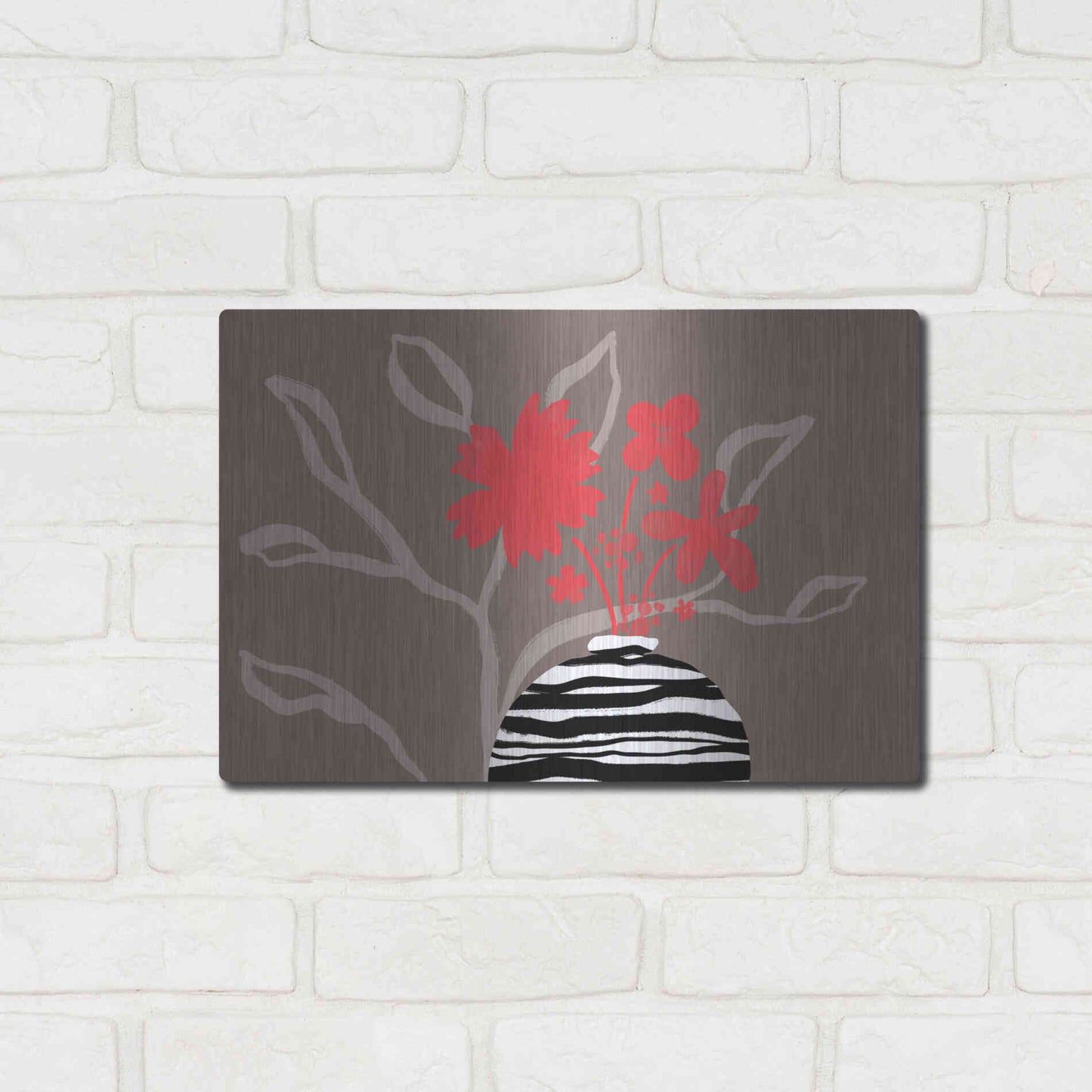 Luxe Metal Art 'Dancing Red Flowers' by Delores Naskrent Metal Wall Art,16x12