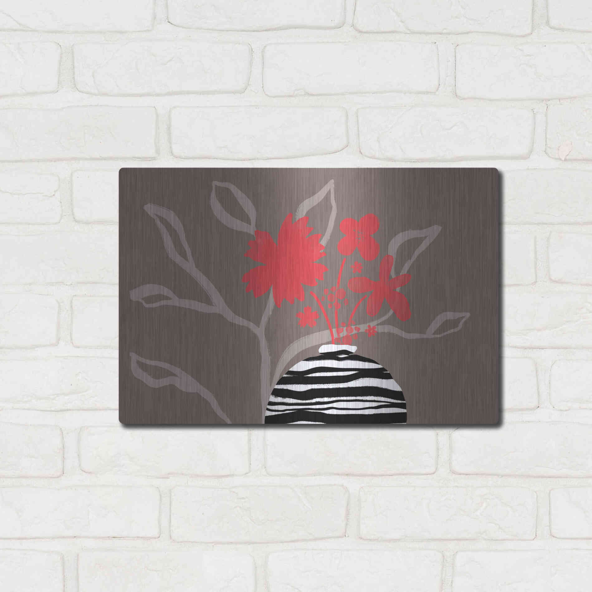 Luxe Metal Art 'Dancing Red Flowers' by Delores Naskrent Metal Wall Art,16x12