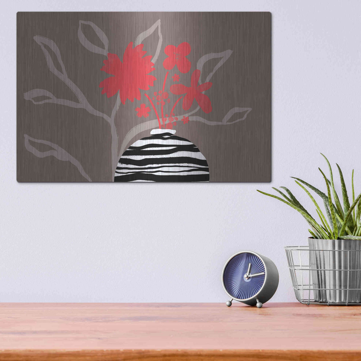 Luxe Metal Art 'Dancing Red Flowers' by Delores Naskrent Metal Wall Art,16x12