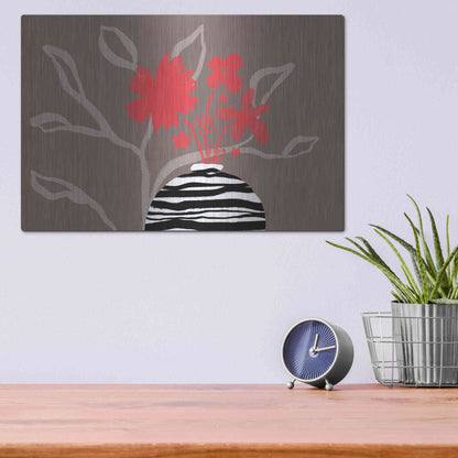 Luxe Metal Art 'Dancing Red Flowers' by Delores Naskrent Metal Wall Art,16x12